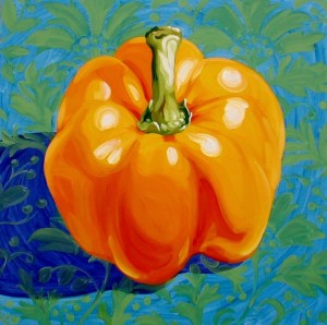 Orange pepper on Blue 60x60"     